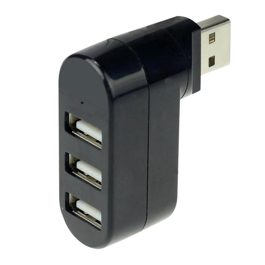 Portable Mini 3-Port USB 2.0 High Speed 180° Rotatable Splitter Hub, Black