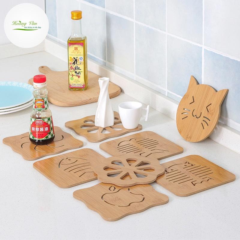 Miếng lót ly, nồi, chảo bằng gỗ chống nóng, chống trơn trượt tiện dụng siêu xinh