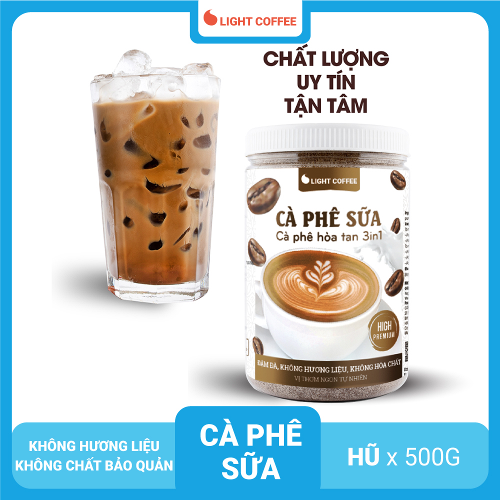 Cà phê sữa hòa tan 3in1 Light Coffee, không hương liệu, thơm ngon tự nhiên - Hũ 500g - 600g