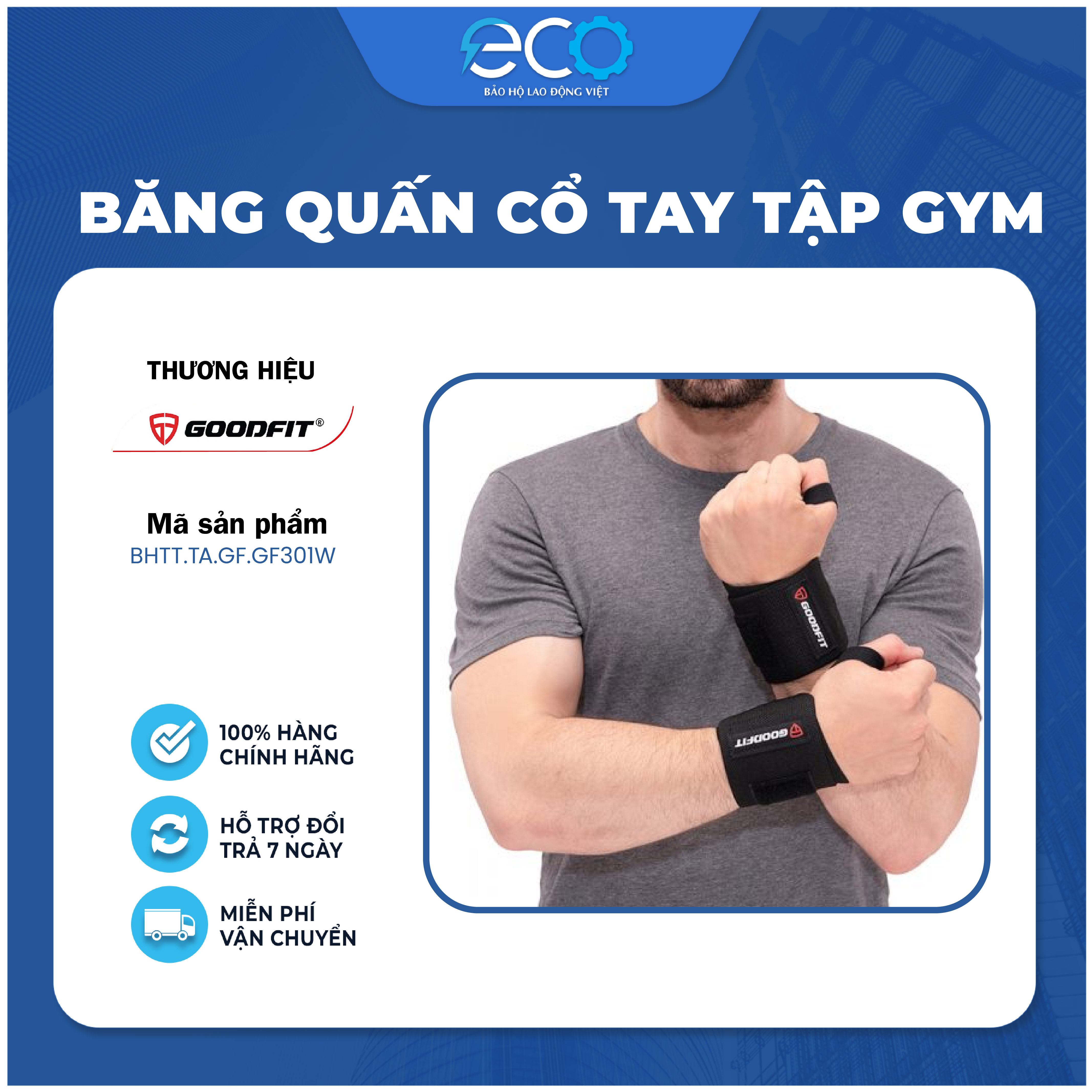 Băng quấn cổ tay trợ lực khớp tập gym, boxing bảo vệ cổ tay GoodFit GF301W (1 đôi)