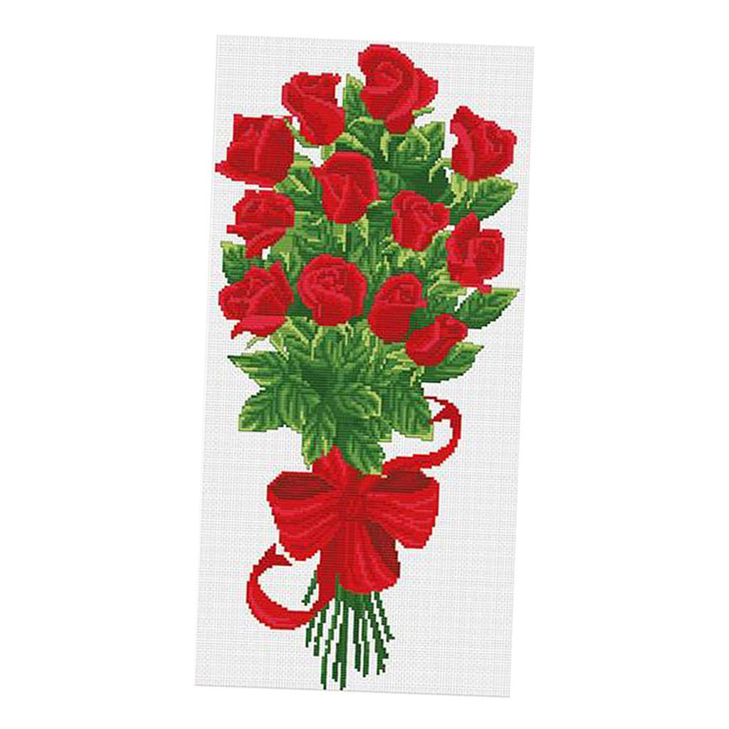 DIY Stamped Cross Stitch Kits Pre-Printed Roses Bouquet Pattern Embroidery