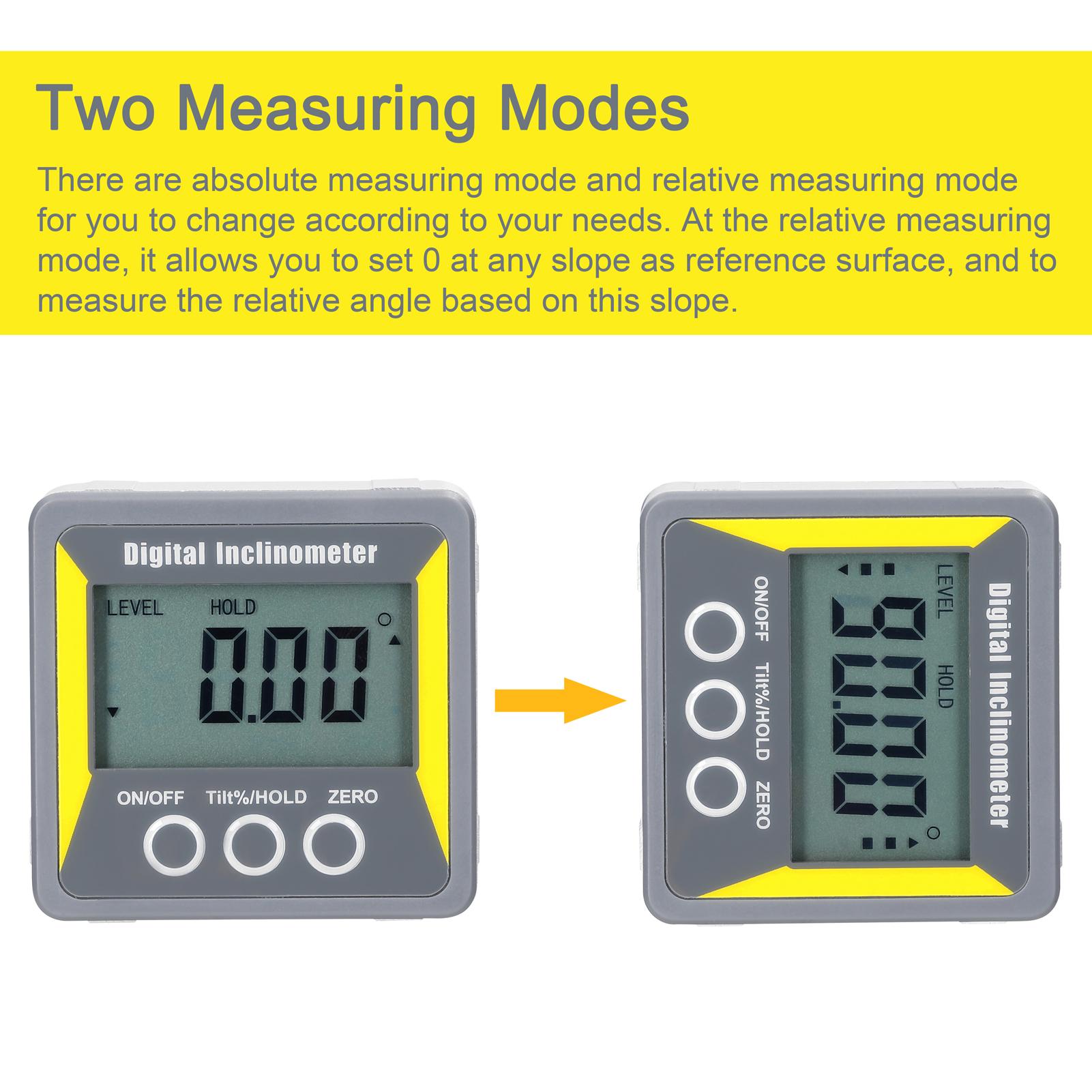 4*90° LCD Display Inclinometer Portable Level Meter Multifunctional Practical Protractor Woodworking Magnetics Angle Ruler Absolute Relative Measurement Auto Power Off Data Hold