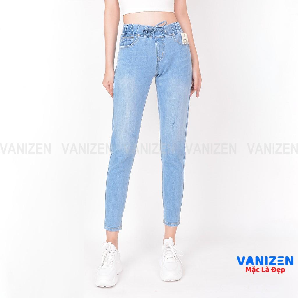 Quần jean nữ ống rộng baggy đẹp lưng cao cạp chun xước nhẹ hàng cao cấp mã 323 VANIZEN