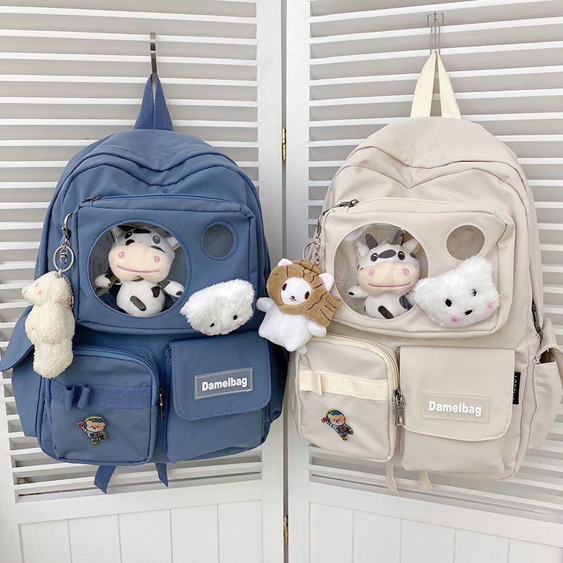 Balo Ulzzang Hàn Quốc học sinh đi học đi chơi ngăn Mica trong suốt phối lưới đi học thời trang Cặp- Balo sinh viên học sinh đa năng