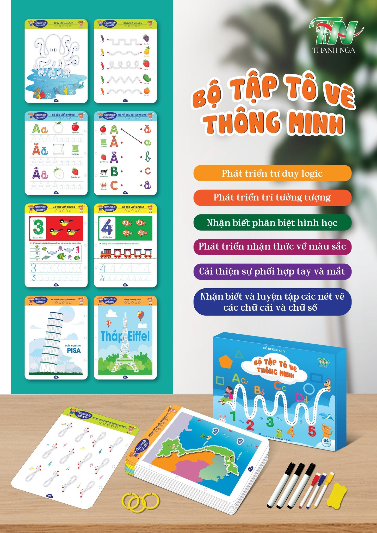 Sách tập tô - Bộ Tập Tô Vẽ Thông Minh Xoá Được cho bé từ 2 tuổi. Đồ Chơi Giáo Dục Toàn Diện Cho Bé