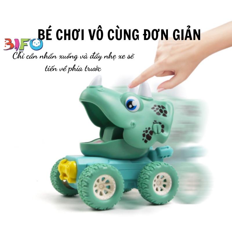 Đồ chơi xe khủng long xe địa hình CÓ ĐÈN chạy trớn, đồ chơi bánh đà quán tính cho bé nhấn là chạy