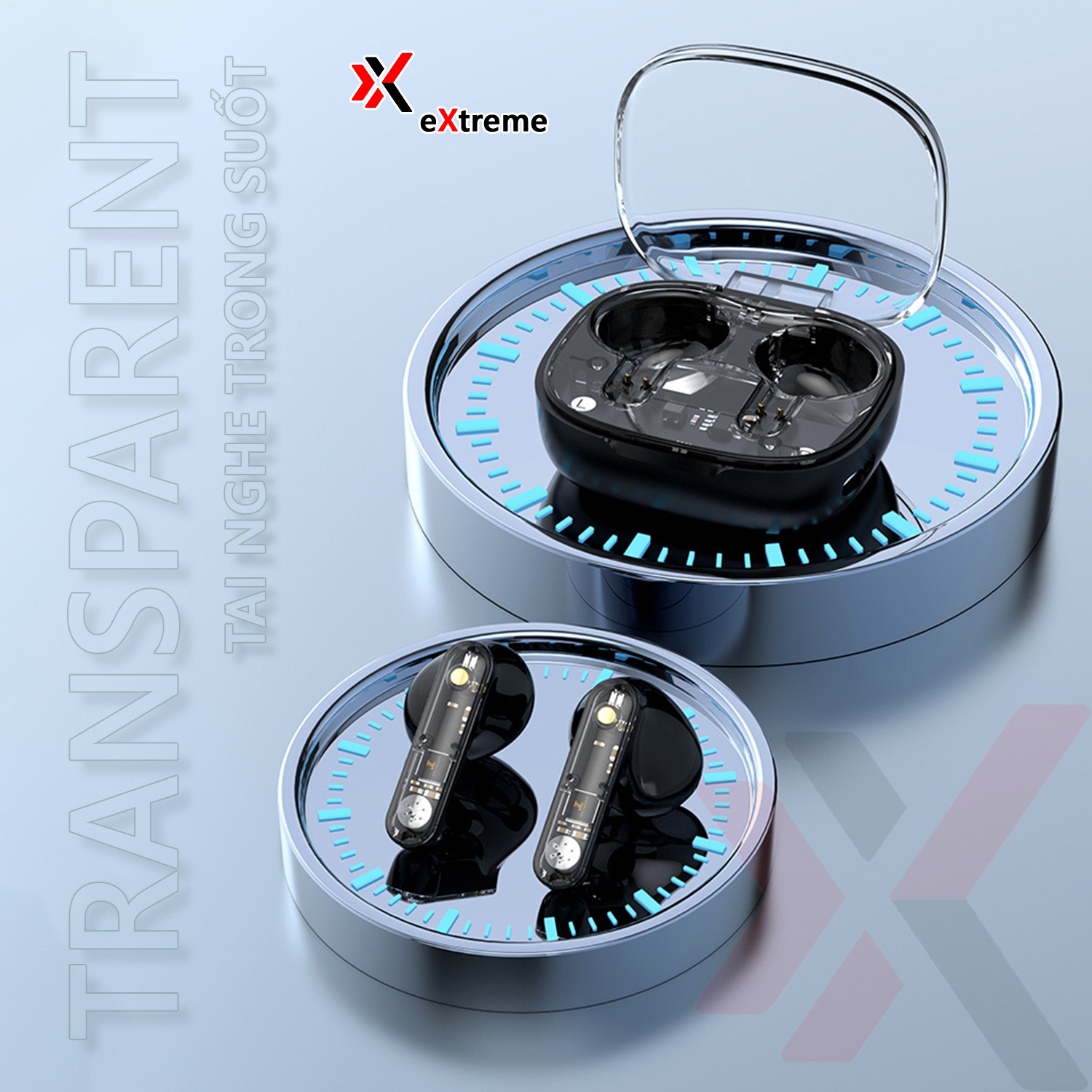 Tai Nghe Bluetooth Mini Trong Suốt eXtreme TN1101 Pin Trâu, Hỗ Trợ Nghe Gọi, Tai Nghe Không Dây Chống ồn ENC, Sạc Type C, Cảm Ứng 1 Chạm - Hàng chính hãng