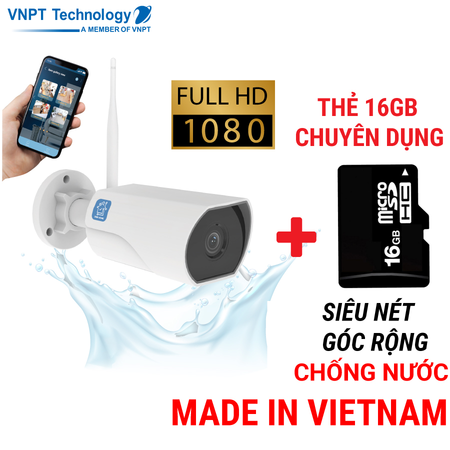 Camera IP Wifi ngoài trời VNPT Technology ONE HOME Home Vision HVOF02 kèm thẻ nhớ 16GB chuẩn chống nước hàng chính hãng