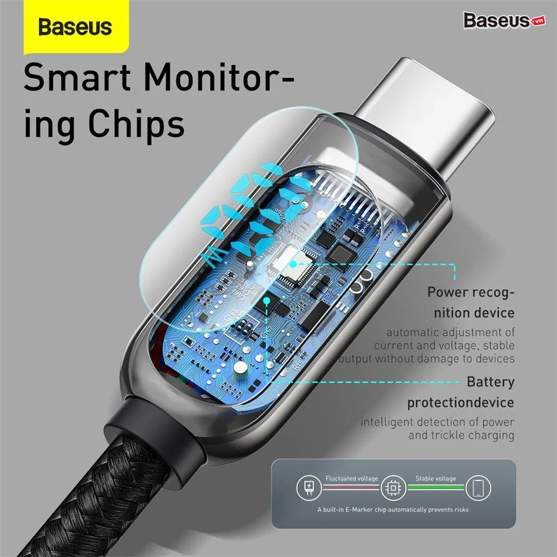 Cáp sạc nhanh C to C 100W Baseus Display Fast Charging Data Cable - hàng nhập khẩu