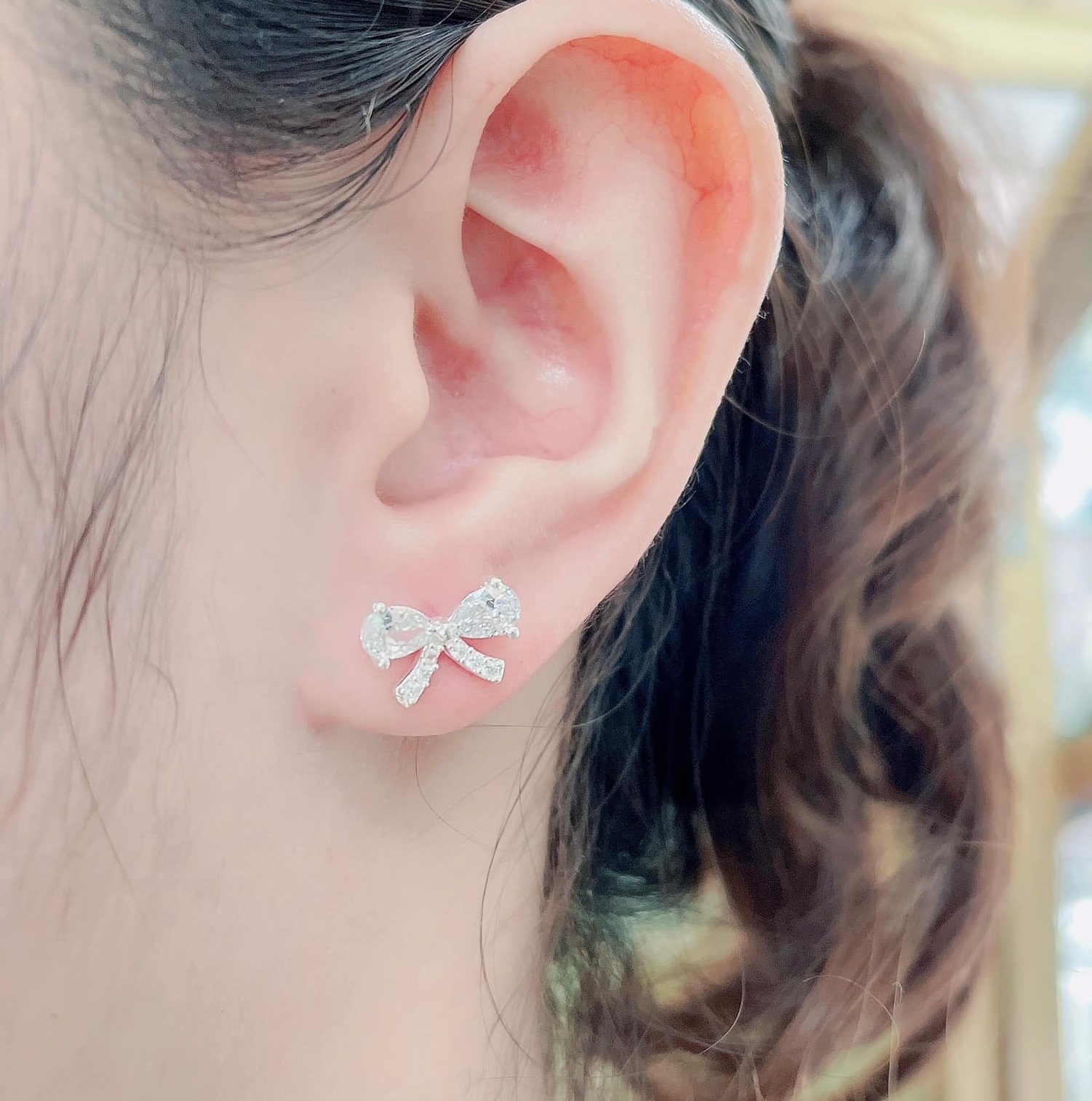 Bông tai khuyên nụ chất liệu bạc ta hình nơ MS62d