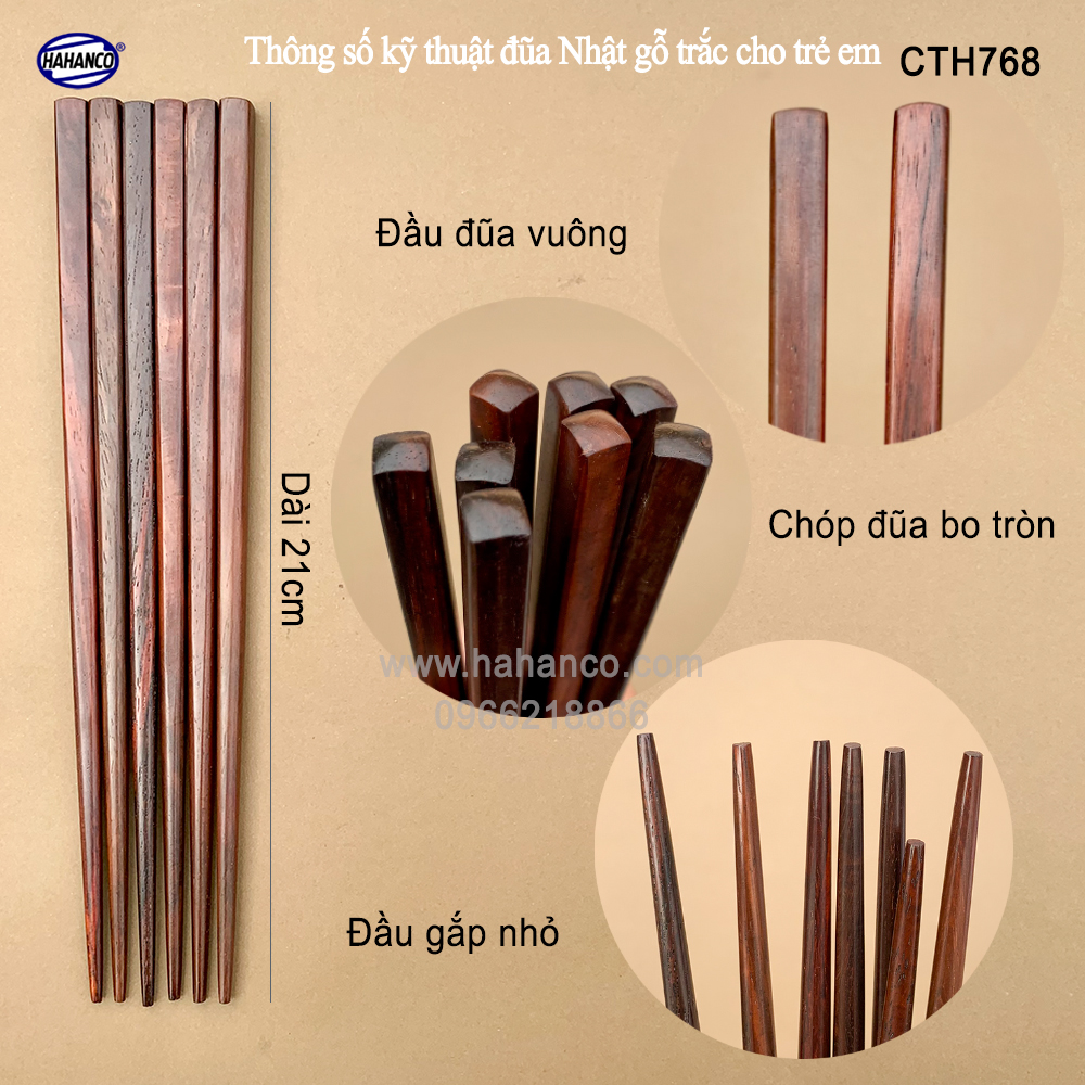 Đũa gỗ Trắc vuông xuất Nhật dành riêng cho bé (1 đôi) tập gắp làm quen với đôi đũa (CTH768) tạo thói quen dùng đúng đồ của mình - an toàn sức khỏe - không chất độc hại