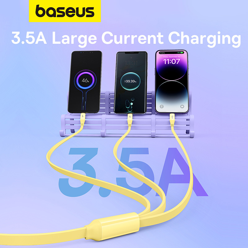 Cáp Sạc 3 Đầu Baseus Leo Retractable Charging Cable 3-in-1 USB to M+L+C 3.5A (1.1m) (Hàng chính hãng)