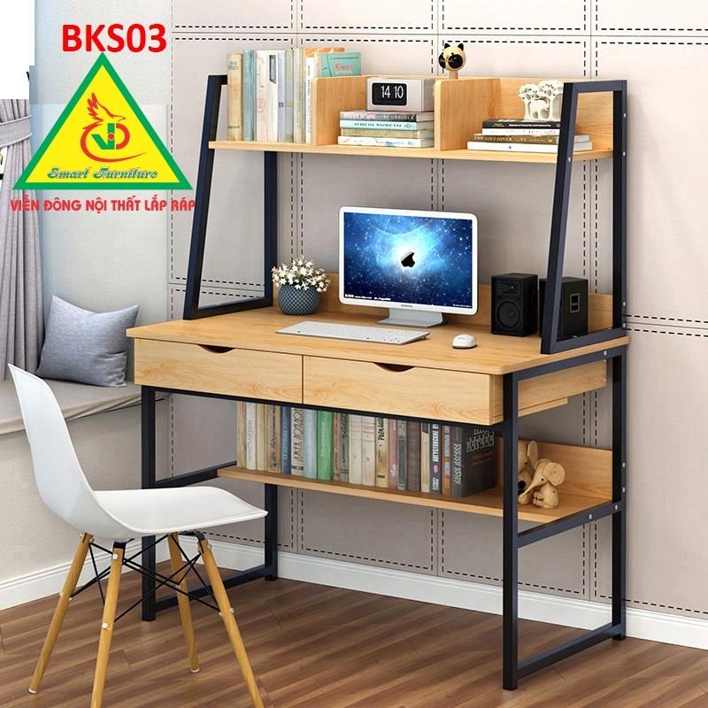 Bàn làm việc, bàn học khung sắt mặt gỗ BKS03 - Nội thất lắp ráp Viendong Adv