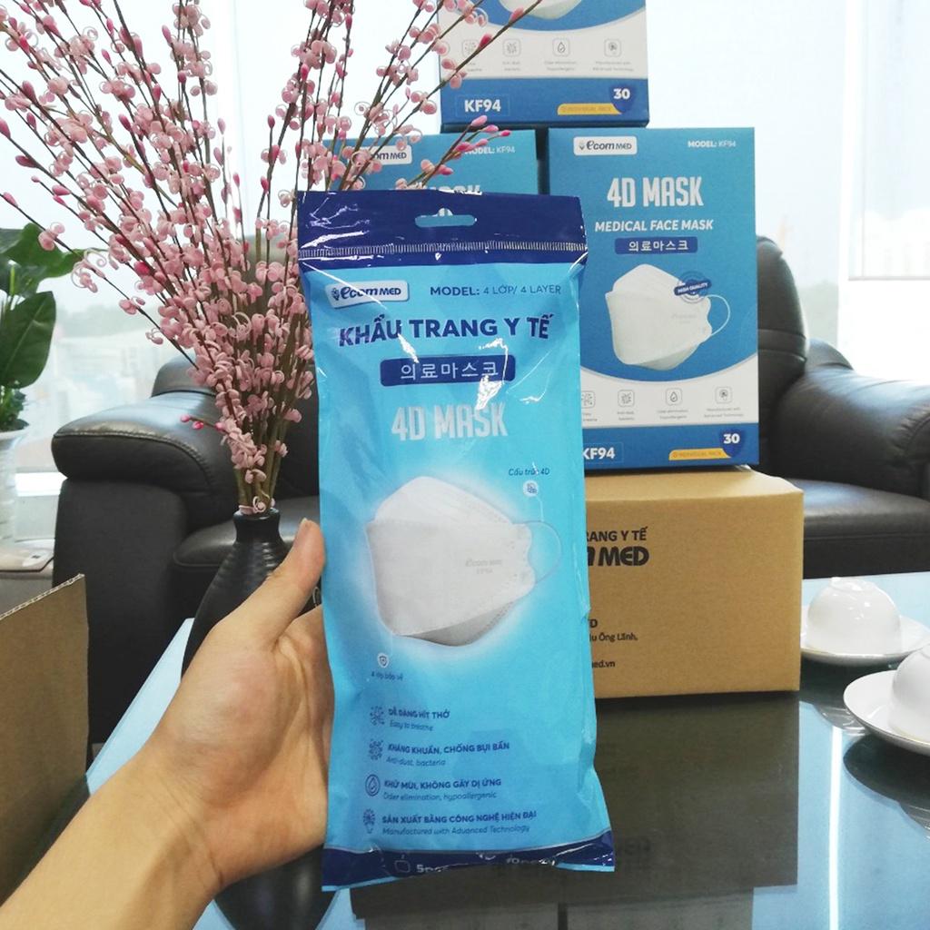 Thùng 300 Khẩu Trang KF94 EcomMed (30 Bịch) - Đạt Chuẩn FDA Hoa Kỳ