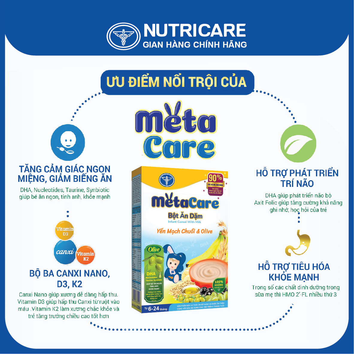 Bột ăn dặm Nutricare Metacare Yến mạch chuối &amp; olive 200g