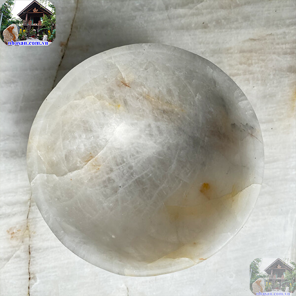 Bát đá thạch anh trắng tự nhiên đem đến sức khỏe, may mắn và sự bình an cho gia chủ -1kg-14.4cm B22