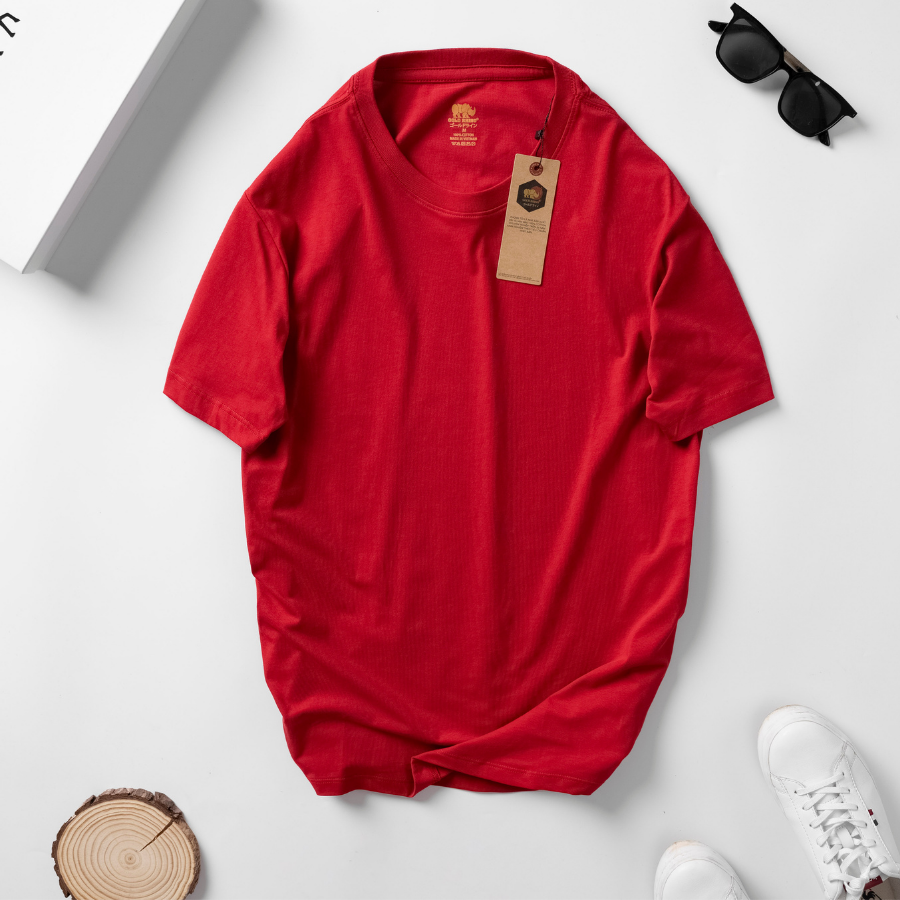 Áo Thun Nam Gold Rhino Trơn Cổ Tròn, Áo Phông Nam Basic 100 Cotton Cao Cấp Hàng Hiệu Đẹp Thoáng Mát Tay Ngắn Màu Đỏ Tươi