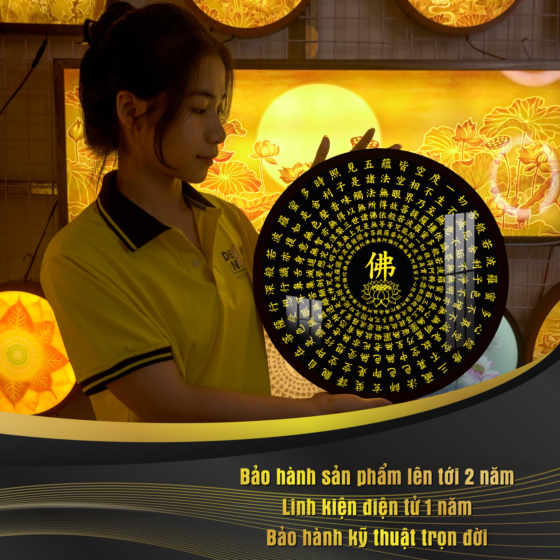 Đèn Hào Quang Phật DECORNOW, Bát Nhã Tâm Kinh, Trang Trí Ban Thờ Mẹ Quan Âm, Các Vị Phật DCN-01