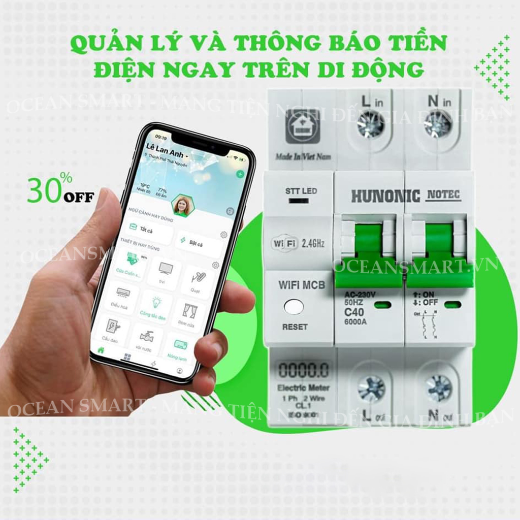 Aptomat Thông Minh Đo Năng Lượng HUNONIC Notec - HNATME