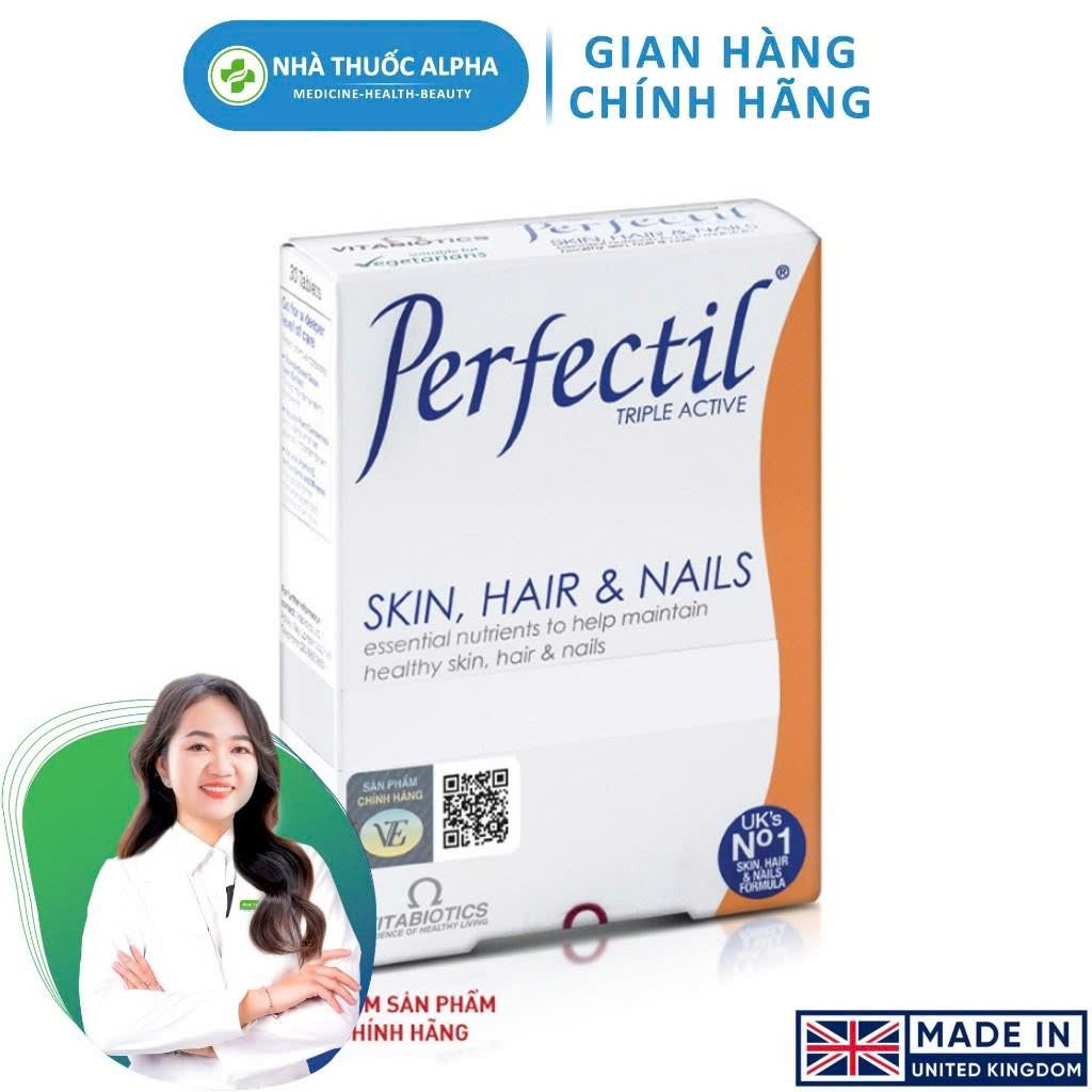 Viên Uống Làm Đẹp Da, Tóc & Móng Vitabiotics PERFECTIL Bổ Sung Biotin Và Vitamin Ngừa Oxy Hóa Hộp 30 Viên