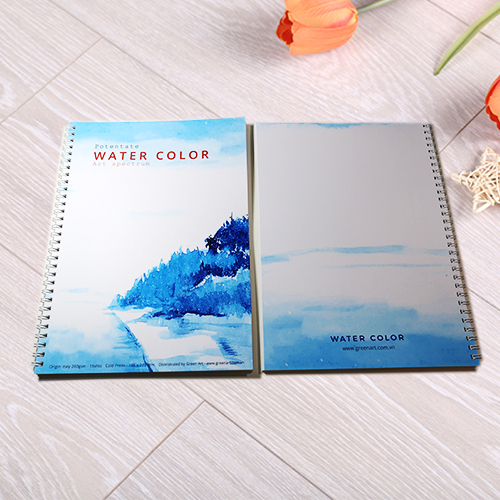 Sổ vẽ màu nước A4 có vân sang - giấy định lượng 260gsm nhập từ Ý, lên màu trong tự nhiên,15 tờ/cuốn, Green Art