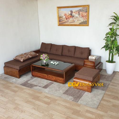 Sofa Góc L Phòng Khách Màu Óc Chó Chân Quấn Gỗ Sồi Nga Đẹp