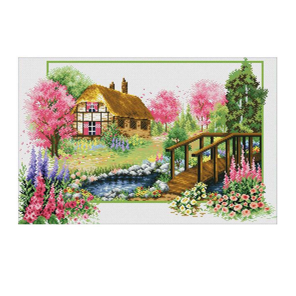 Stamped Cross Stitch Kit DIY Handmade Needlework Four Seasons Scenery