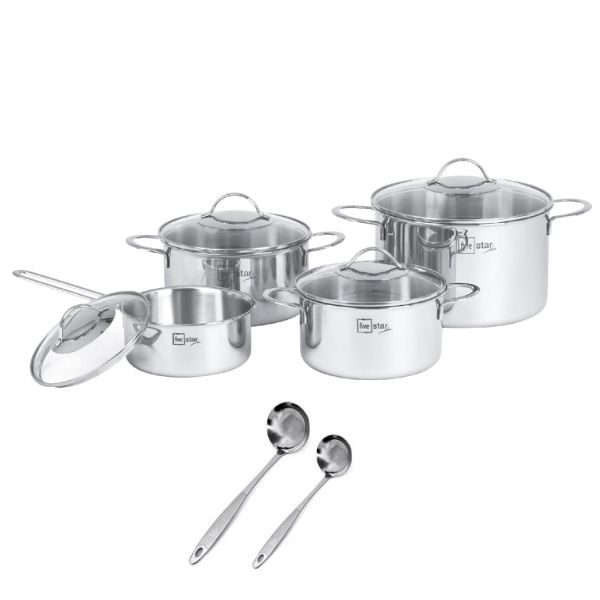Bộ Nồi Inox 304 bếp từ 3 lớp đáy liền 4 món nắp kính Fivestar tặng 2 muỗng canh