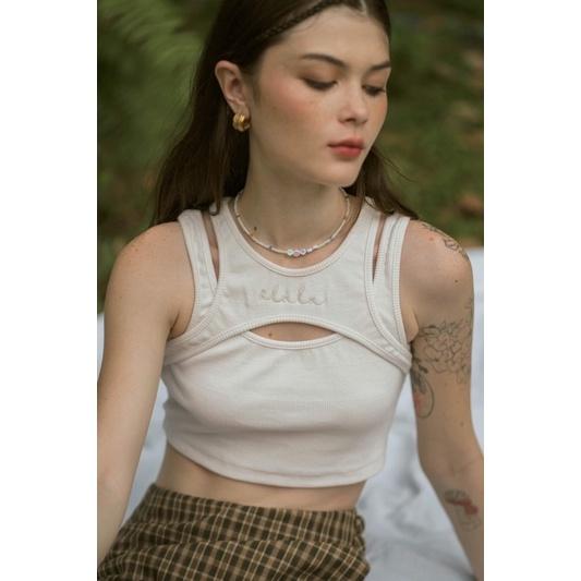 OLALASTUDIO Áo thun ba lỗ croptop thêu logo