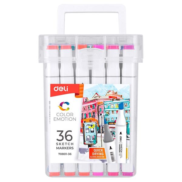 Hộp 36 Bút Dạ Màu 2 Đầu Sketch Marker - Deli 70801-36