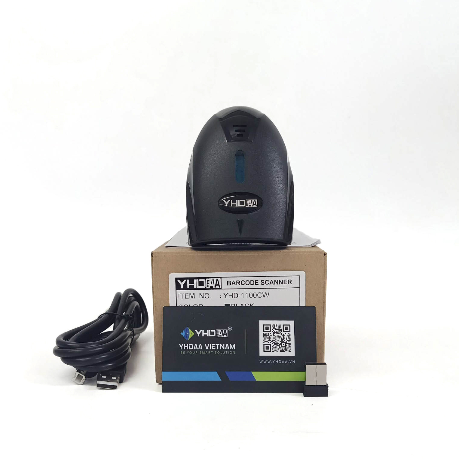 Máy quét mã vạch không dây YHD 1100CW 1D kết nối đầu thu USB dùng trên Máy tính, Laptop - Hàng nhập khẩu