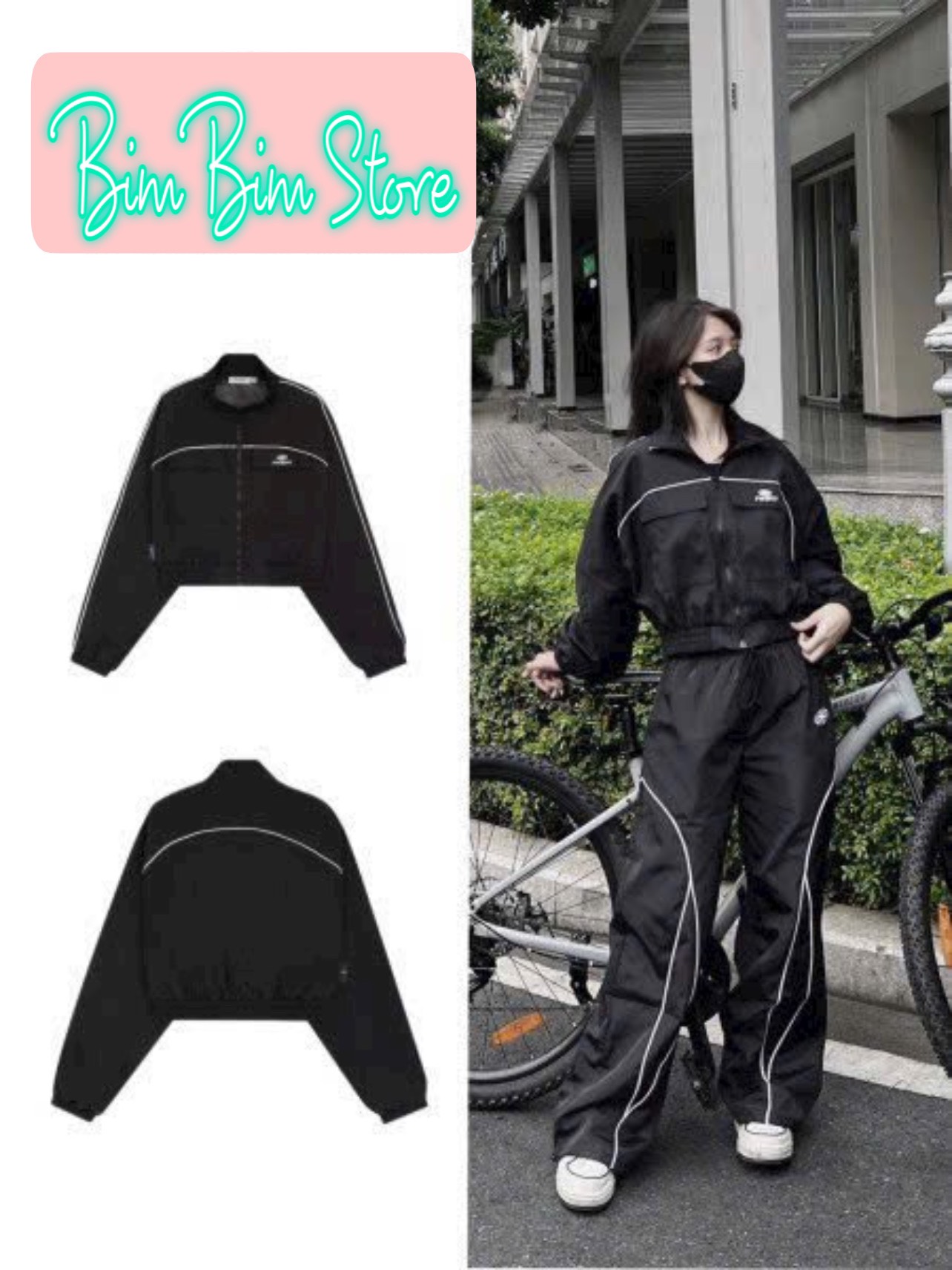 Áo khoác dù phối mí, logo thêu, chất dù xịn 2 lớp  2 size L và xI, croptop cánh dơi