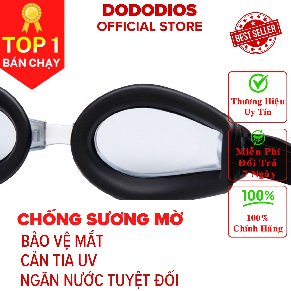 Kính bơi chống sương mờ, chống UV, dây được làm 100% silicone mềm mại, thiết kế không trơn trượt, độ co giãn, độ bền thách thức thời gian, dành cho vận động viên chuyên nghiệp, người đi bơi hằng ngày - Chính hãng DODODIOS