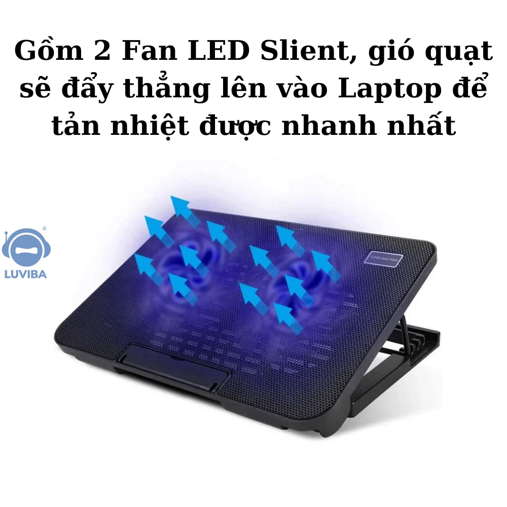 Đế tản nhiệt laptop N99 2 quạt đế nâng - Hàng nhập khẩu
