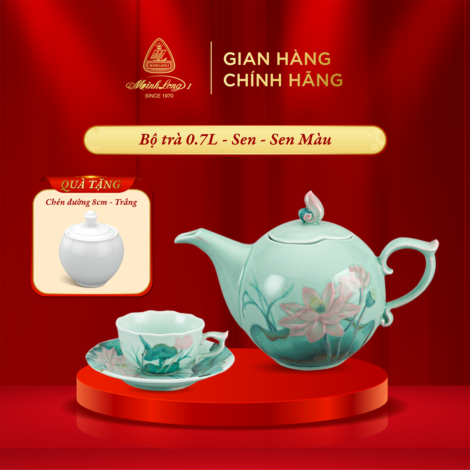 Bộ Ấm, Chén Trà Sứ Minh Long 0.7 L - Sen Màu