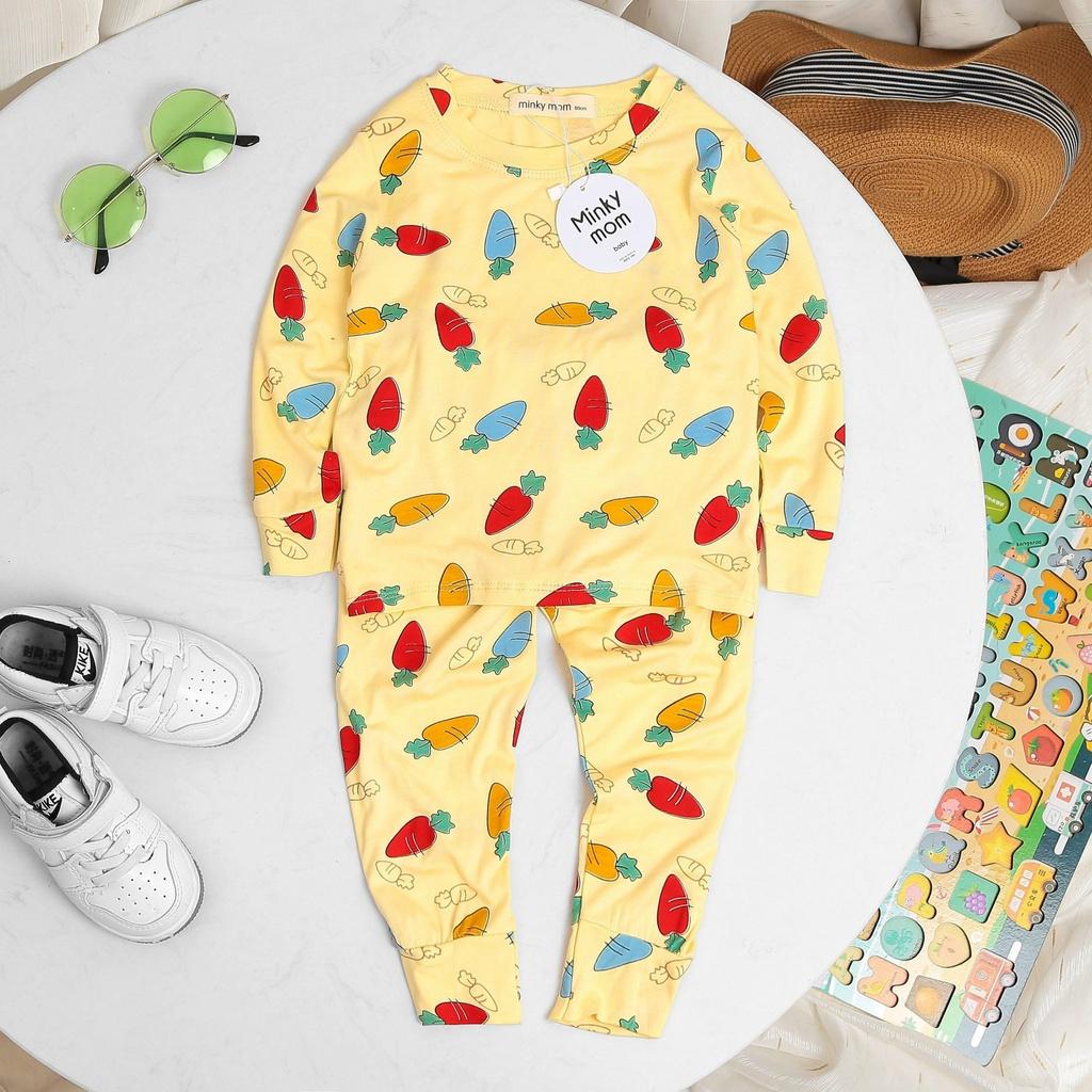 Bộ dài tay Minky Mom thun lạnh in hình cà rốt cho bé trai, bé gái từ 5-19kg
