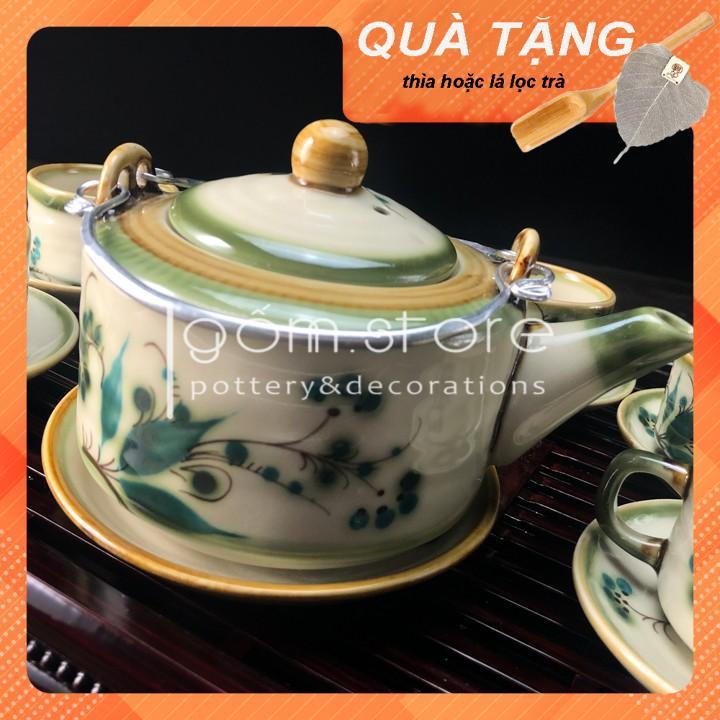 Ấm trà dáng trúc vẽ tay chén lớn