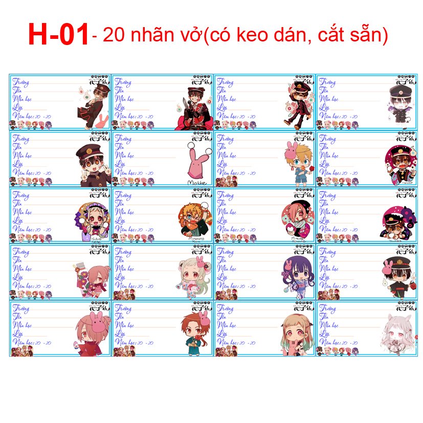 Nhãn vở set 40 Jinbaku shounen hanako-kun