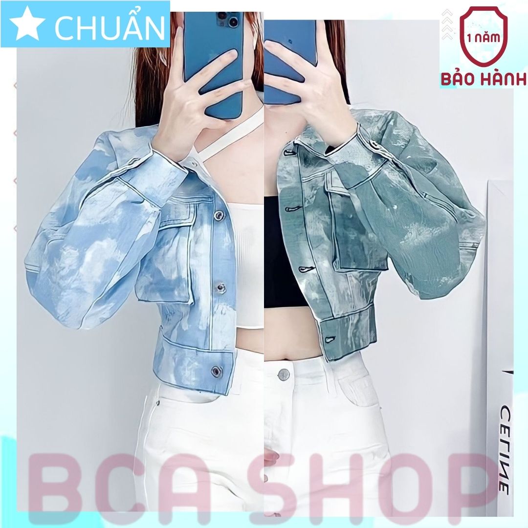 Áo khoác jeans nữ K08 ROSATA tại BCASHOP kiểu dáng croptop, thời thượng với chất jean cao cấp, phom chuẩn - xanh biển