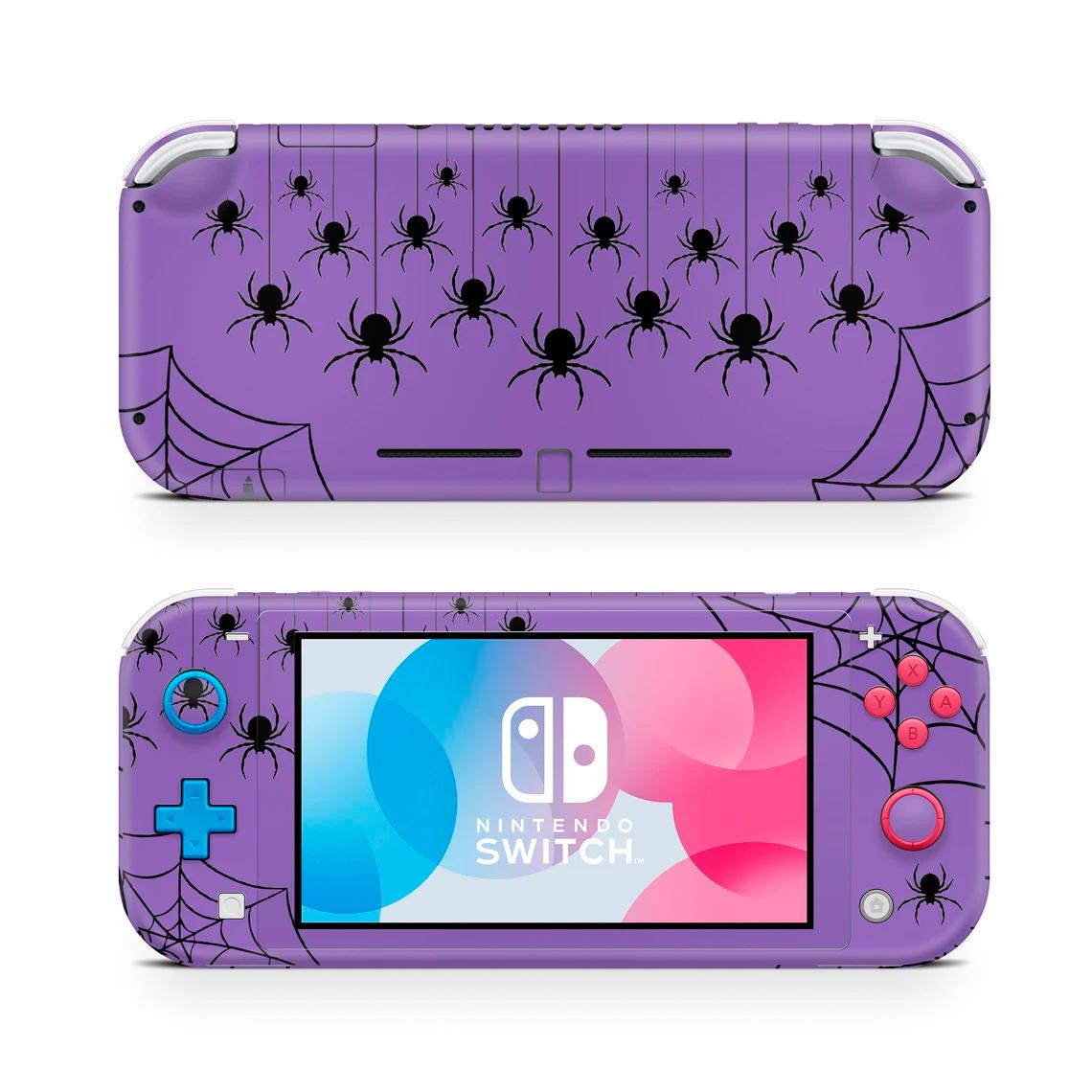 Skin decal dán Nintendo Switch Lite mẫu Halloween nhện tím (dễ dán, đã cắt sẵn)