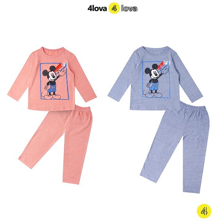 Bộ quần áo cotton thun dài tay 4LOVA họa tiết ngôi sao và mickey BT&amp;BG-BT