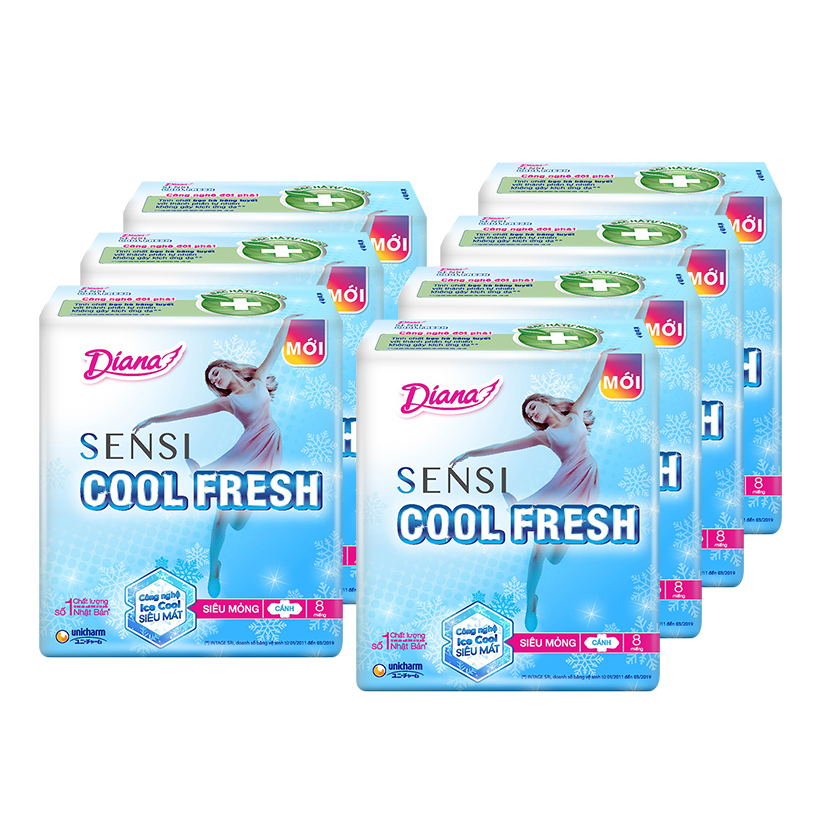 Bộ 7 băng vệ sinh Diana SENSI Cool Fresh Siêu Mỏng Cánh 08 miếng