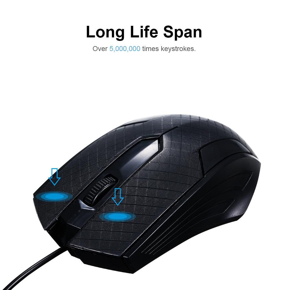 3-Button USB Optical Wired Mouse with 1.1M Cord Compatible with Windows 7/8/10/XP MacOS