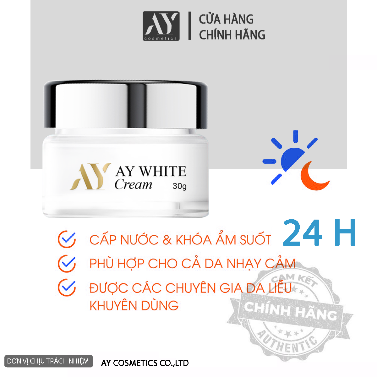 Kem dưỡng trắng mờ thâm nám-Kem AY WHITE cream 30g  [ TINH CHẤT ] Alpha arbtin,Niacinamide,B5,Dưỡng trắng mờ thâm AY cosmetics