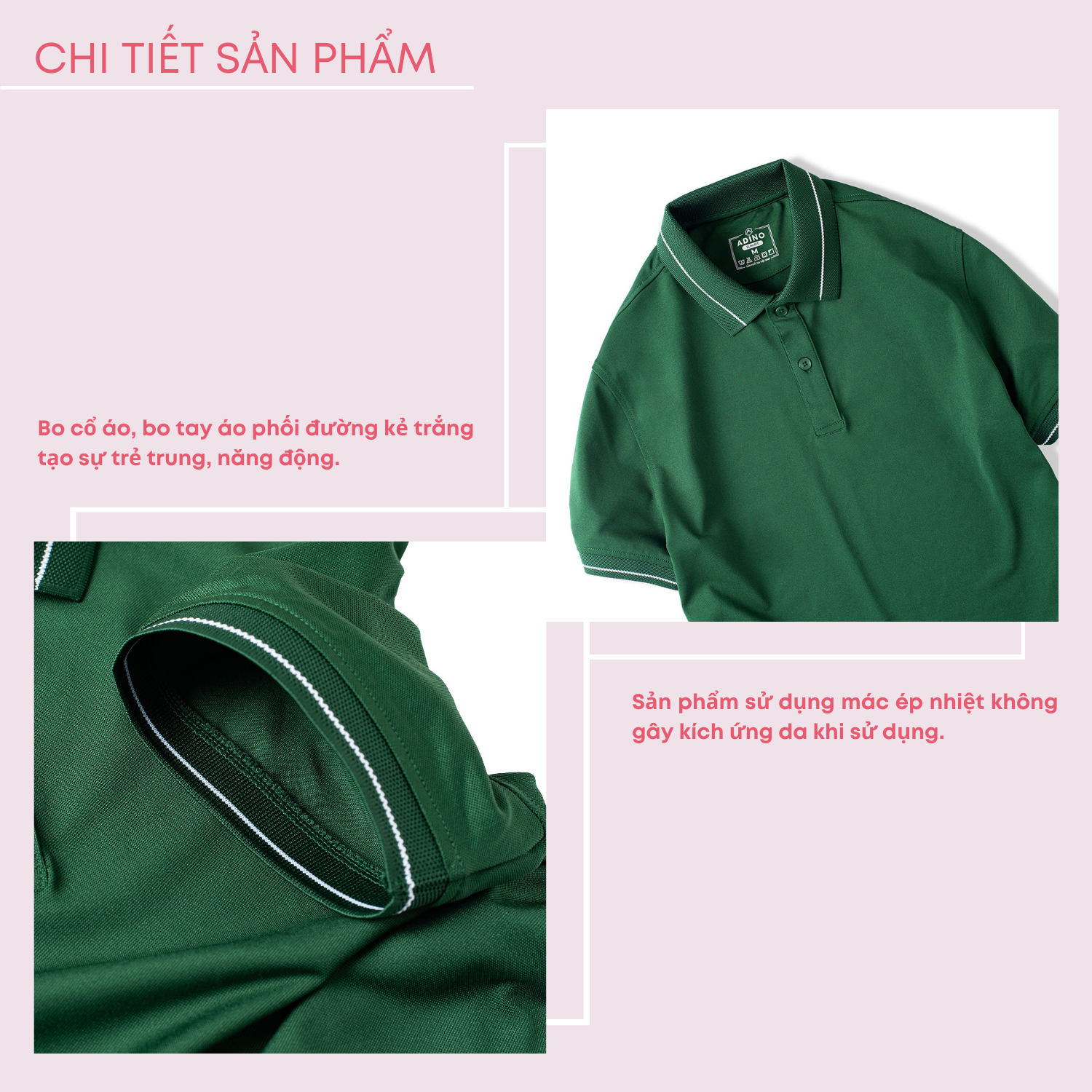 Áo thun có cổ nữ màu xanh lá (xanh ve chai) phối viền ADINO vải polyester cotton không bai xù dáng công sở slimfit hơi ôm trẻ trung APN04