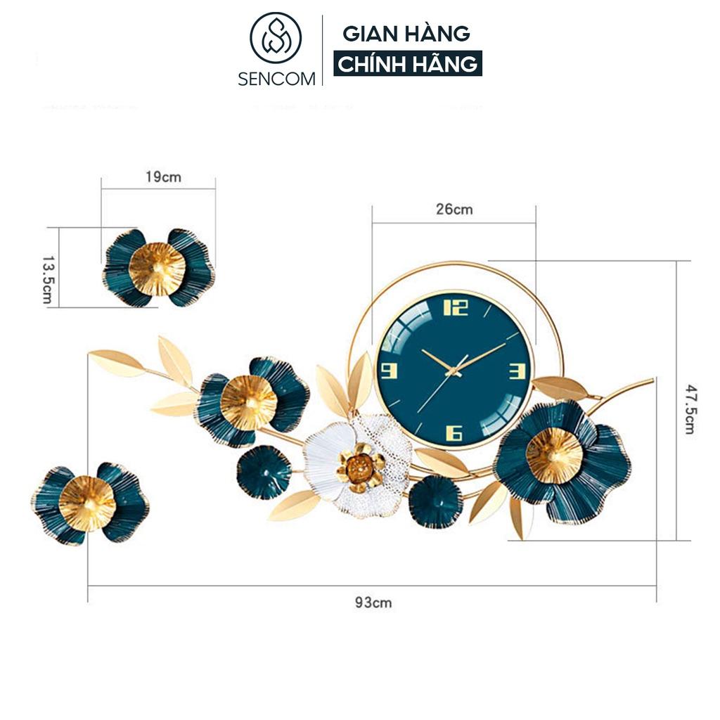 Đồng hồ treo tường nghệ thuật SENCOM hoa xanh phong cách Bắc Âu decor trang trí nhà cửa mã 2106X- Hàng chính hãng