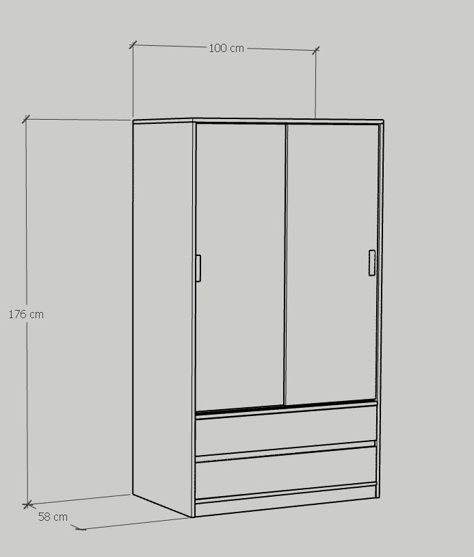 [Happy Home Furniture] LUCA, Tủ quần áo 2 cánh lùa, 100cm x 58cm x 176cm ( DxRxC), TCL_014