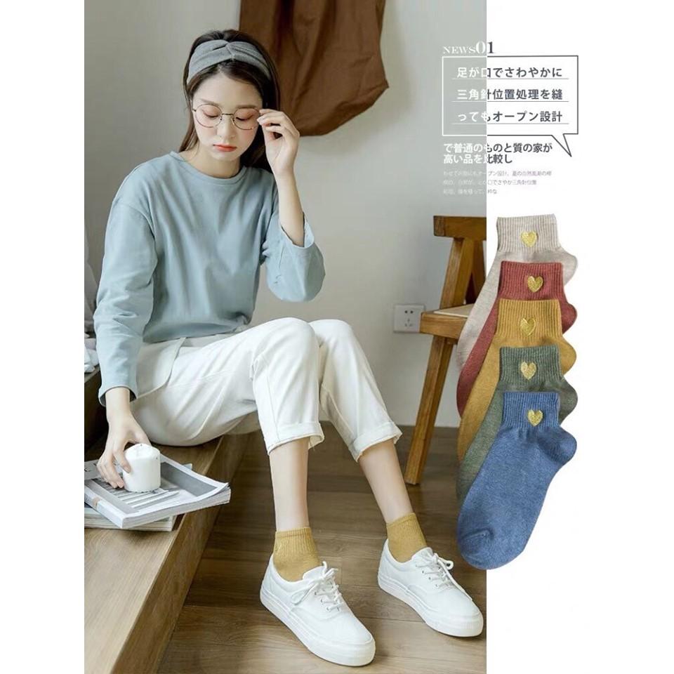 Tất nữ cổ ngắn họa tiết trái tim dễ thương