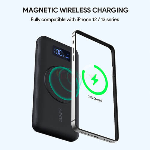 Sạc dự phòng kiêm sạc không dây Aukey Basix MagAir 22.5W QC 3.0 10000 mAh PB-WL02i - Hàng chính hãng