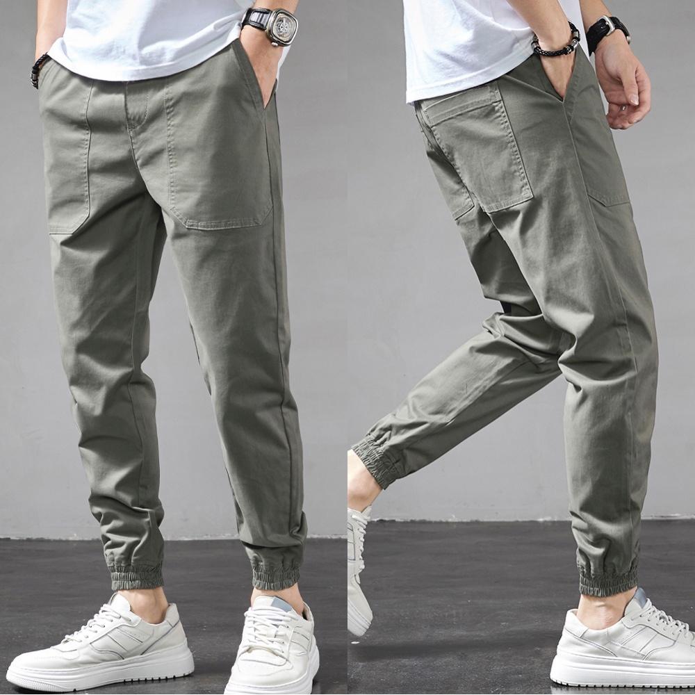 Quần Jogger nam HQ trơn túi rộng vải Cotton kaki đai mix thun cúc 3S x Man Store - Rêu